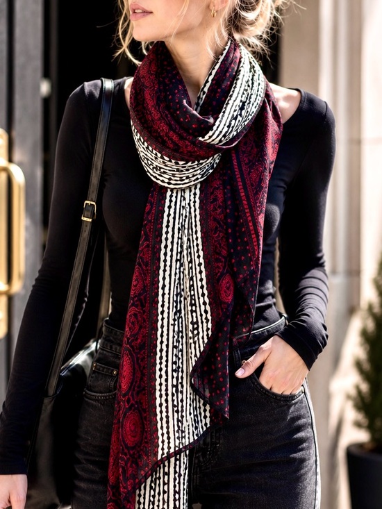 bp Accessories - BP Boho Red Black Lightweight Scarf Wrap Shawl Mixed Print Nordstrom
